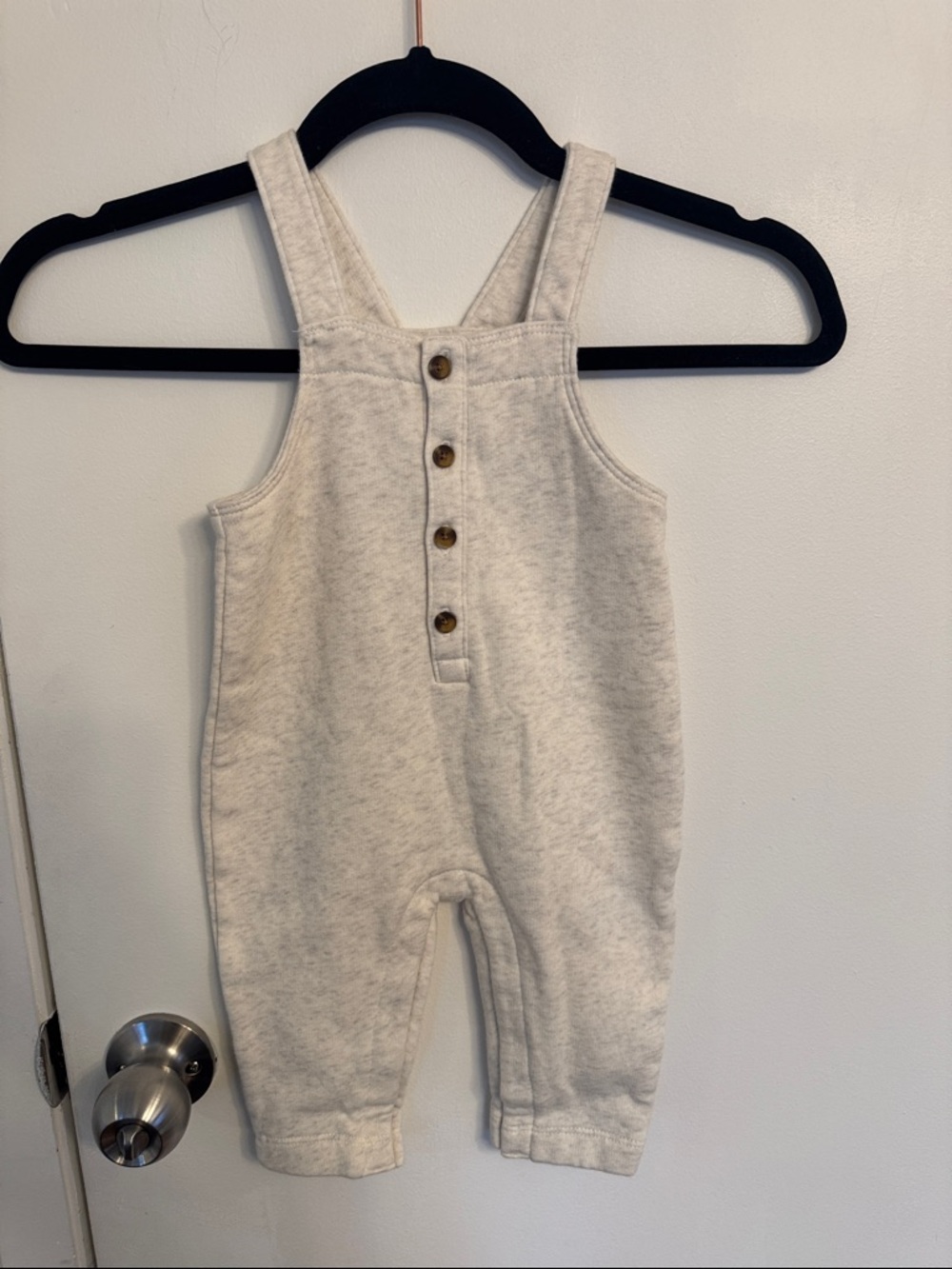 Old Navy Heather Cream Knit Baby Overalls with Front Buttons